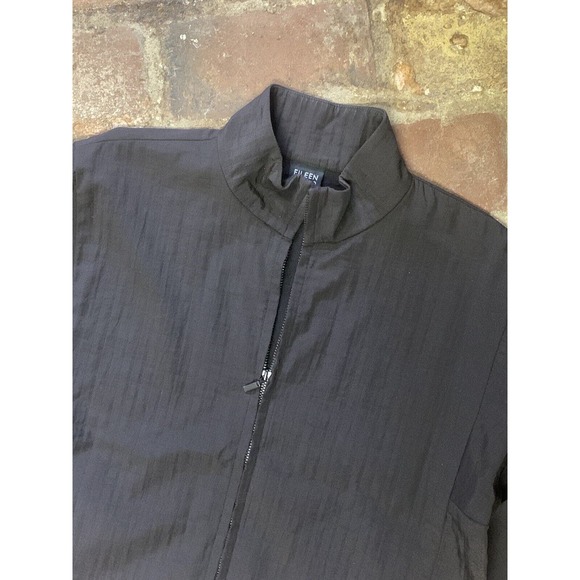 EILEEN FISHER Italian Nylon Zip Front Pockets Jacket Stand Up Collar Dk Brown S - Picture 5 of 5